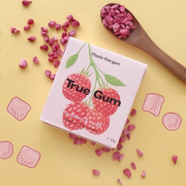 Plastic-free chewing gum raspberries and vanilla 21gr true gum eco